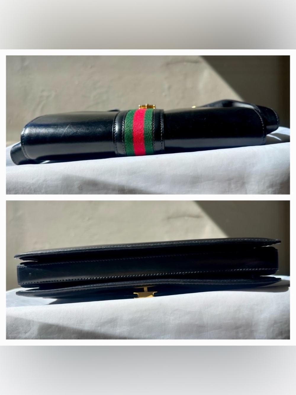 GUCCI Vintage Black Leather Sherry Line Web Stripe Shoulder Bag - Picture 6 of 16
